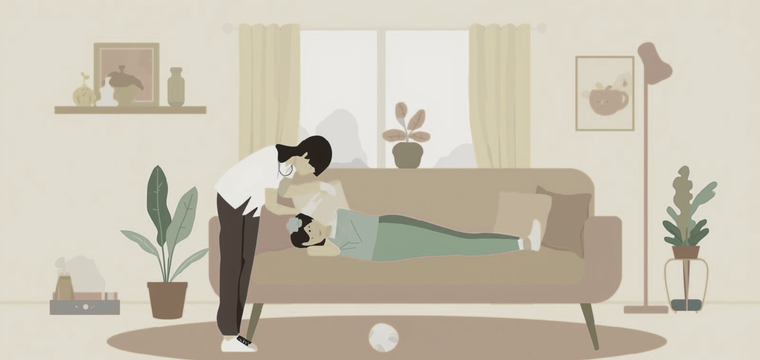 Photo of a physiotherapist guiding a home exercise session