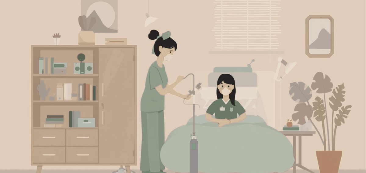 Photo of a caretaker assisting an elderly patient at home